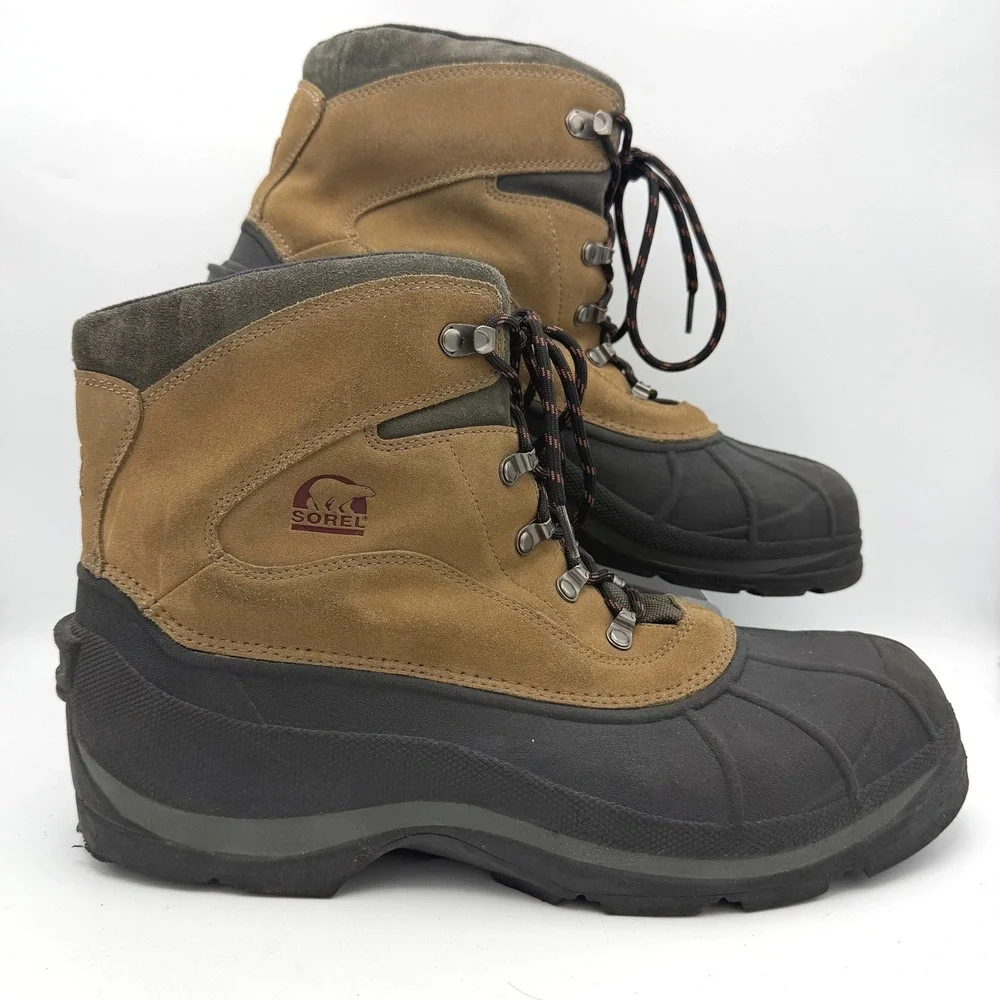 Sorel Winter Boots Men Size 15 Boots Tan Black Waterproof Suede Rubber Duck